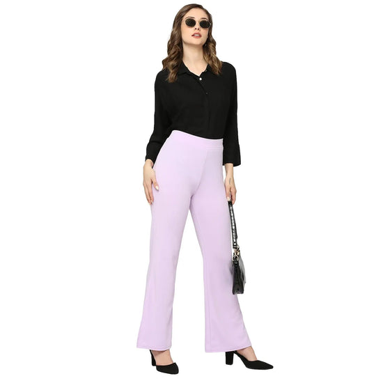 Smarty Pants Women's Polyester Lycra Slit Bell Bottom Lilac Formal Trouser