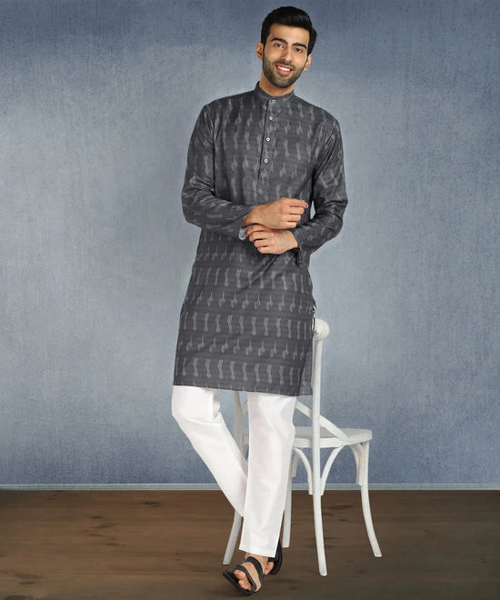 Hangup Men Standard Printed Men's Indian Wear-ST1011268_Grey_Lkurta