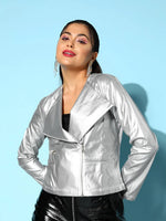 Women Solid Standard Silver Jacket