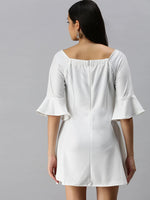 Women's Fit and Flare White Solid Dress-AE-9895-White