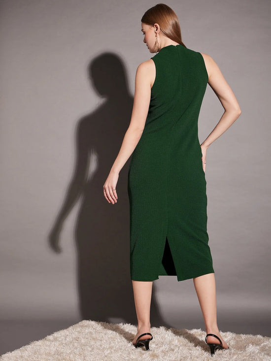 Sleeveless high neck bodycon midi dress in Green Color