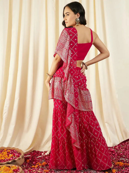 Crop Top with Sharara and frill Dupatta in Magenta Color