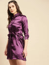 Front knot shirt dress in Purple