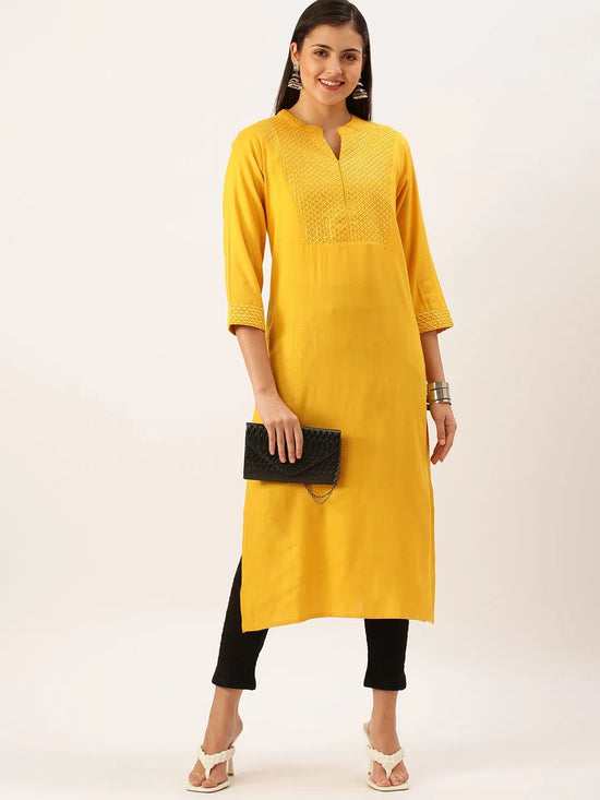 Women's Yellow Solid Straight Kurta-UB-2040-Mustard