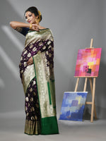 Wine Silk Banarasi Saree With Damask Motifs And Woven Degins-MA52BSL441050094