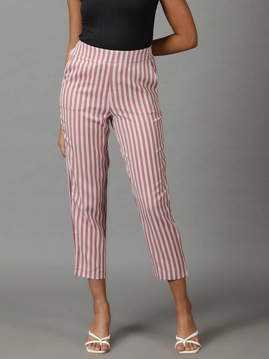 Women's Mauve Striped Formal Trouser-IM-9897-Mauve