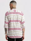 Men Mandarin Collar Horizontal Stripes Off White Casual Shirt-MIANO-2229-Offwhite