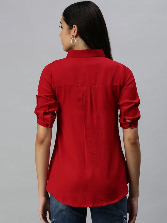 Women's Red Solid Shirt-AE-10232-Red