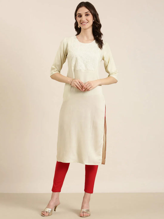 Women Cream Solid Straight Kurta-NJ-3612218-Cream