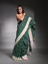 Dark Green Pure Cotton Soft Saree With Temple Border-MA54CT041380014