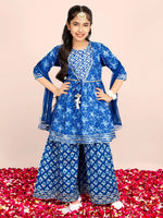 Girls Floral Printed Gotta Patti Pure Cotton Kurta & Sharara with Dupatta Set