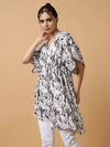 Women's White Abstract Kaftan Top-AE-9931-Whitebrown