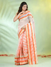 Off White Handwoven Cotton Saree With Ethnic Patterns-MA66CT431930007