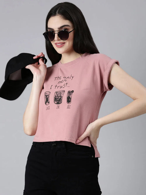 Women Peach Typographic Slim Fit Tshirt-AE-551-Peach