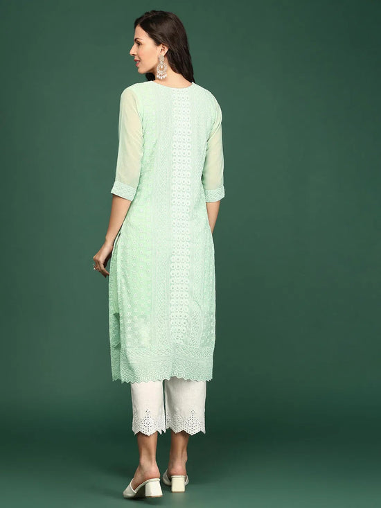 Women Sea Green Embellished Straight Kurta-SKC-1243-Seagreen