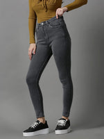 Women's Grey Solid Skinny Fit Denim Jeans-GZ-5288-Grey