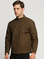 Men Brown Mock Collar Solid Tailored Jacket-SO-23-2-Brown