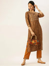 Women's Brown Printed Kurta Sets-GW-3107-Brown