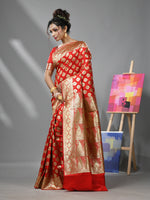 Red Silk Banarasi Saree With Damask Motifs And Paisley Degins-MA52BSL441050098