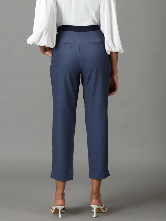 Women's Blue Solid Formal Trouser-IM-10394-Blue