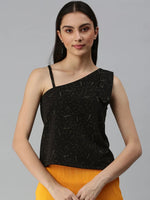 Women's Embellished Black Top-AE-10192-Blackgold