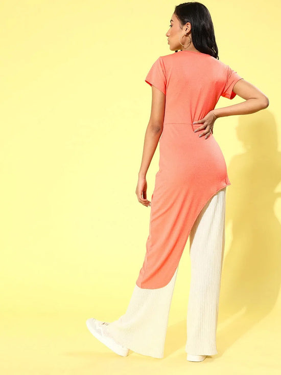 Veni Vidi Vici Peach Asymmetric Hem Long Top