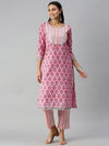 Women's Pink Striped Kurta Sets-SS-383-Pinkmulti