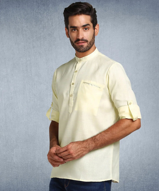 Hangup Men Standard Solid Men's Indian Wear-Cream_Magic_Bon_Short2Kurta