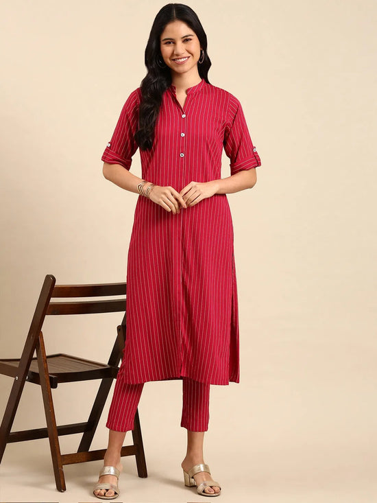 Women's Magenta Striped Kurta Set-SKC-7915-Magenta