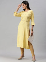 Women's Yellow Striped Straight Kurta-SKC3180-Yellow