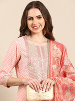 Women's Coral Printed Kurta Set-GW-3424-Coral