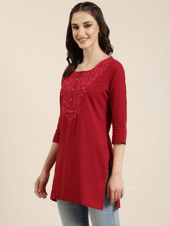 Women Maroon Solid Straight Kurti-NJ-3600282-Maroon