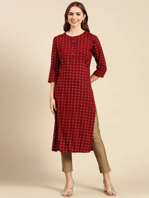 Women's Maroon Printed Straight Kurta-GW-3484-Maroon