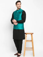 Hangup Men Standard Solid Men's Indian Wear-DarkSlate_SIlk1_Nehru