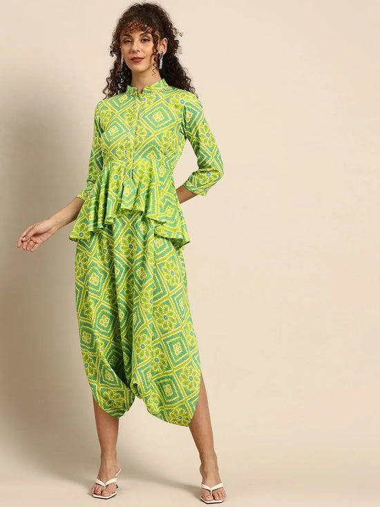 Peplum Yoke dhoti Jumpsuit in Lime Green