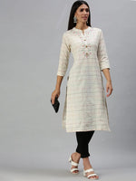 Women's Beige Checked Straight Kurta-SS371-Cream