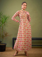 Women Beige Floral Anarkali Kurta