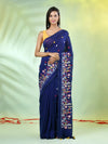 All Over Thread Floral Embroidery Blue Cotton Saree-MA62CT33610077