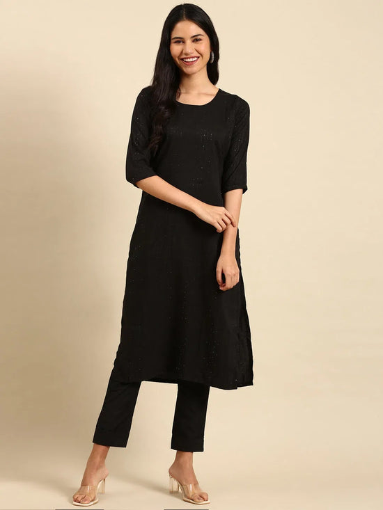 Women's Black Solid Kurta Set-SKC-795-Black