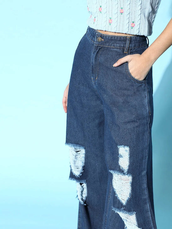 Blue Ripped Distress Straight Jeans