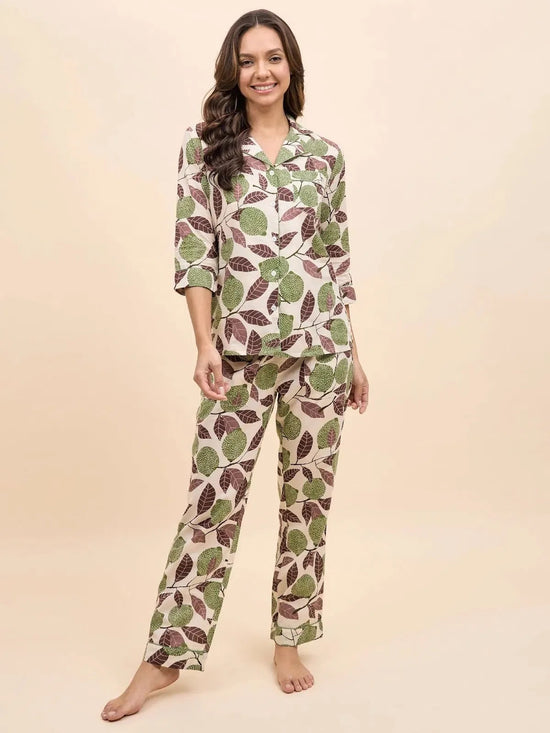 Shirt Pyjama Set in Green Lemon Print