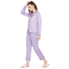 Smarty Pants Women's Silk Satin Lilac Color Snoopy Print Full Sleeves Night Suit