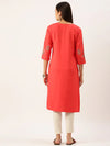 Women's Red Solid Straight Kurta-DF-1208-Red