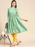 Anghrakha style Kurta with palazzo in Aqua Blue