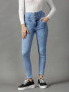 Women's Blue Solid Skinny Fit Denim Jeans-GZ-5318-Blue