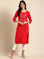 Women's Red Solid Straight Kurta-SKC-3222-Red