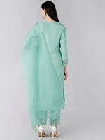 Ahika Women Sea Green Solid Embroidered Kurti Trousers With Dupatta 1