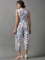 Women's Sea Green Printed Jumpsuit-AE-15023-Seagreen