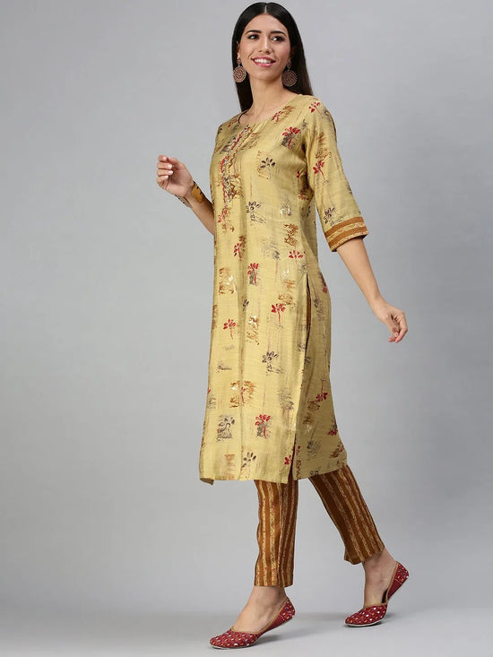 Women's Mustard Printed Kurta Sets-SKC3173-Mustard