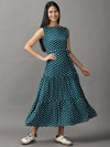 Women's Green Polka Dots Fit and Flare Dress-AE-15700-Green